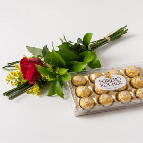 Rosa Solitária Vermelha e Chocolate